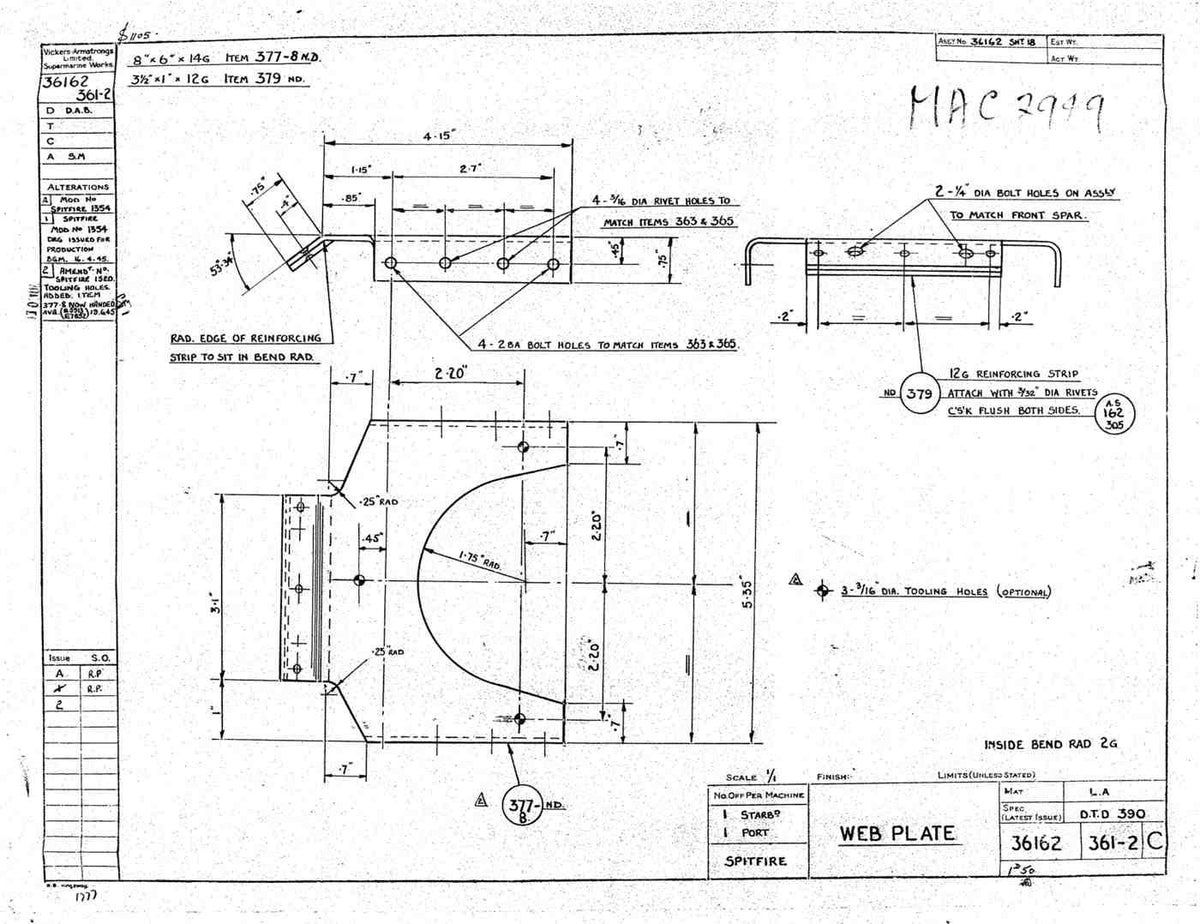 Spitfire Type 361 Mk IX Blueprints 36162 361362 C Web Plate A4 Photo Print