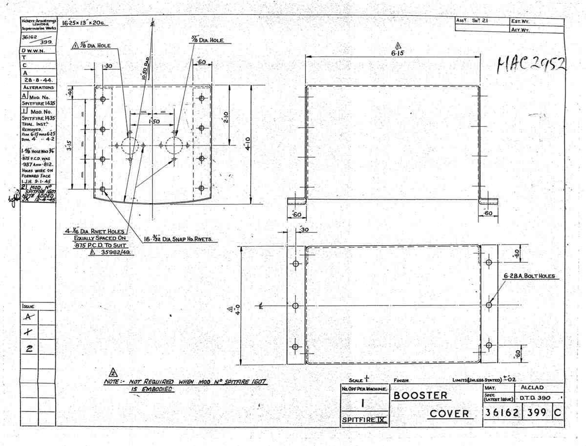 Spitfire Type 361 Mk IX Blueprints 36162 399  C Booster Cover A4 Photo Print