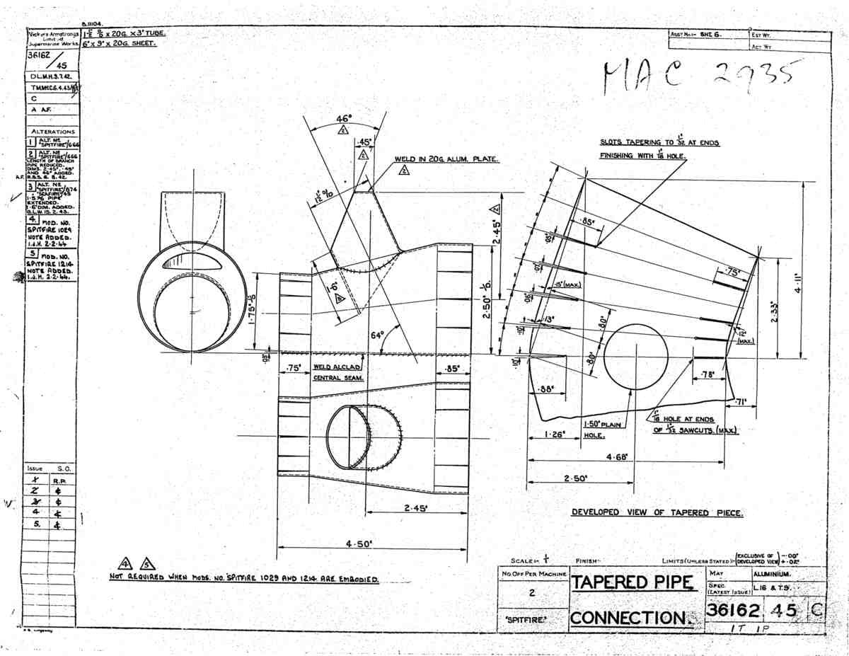 Spitfire Type 361 Mk IX Blueprints 36162 45 C Tapered Pipe Connection A4 Photo Print