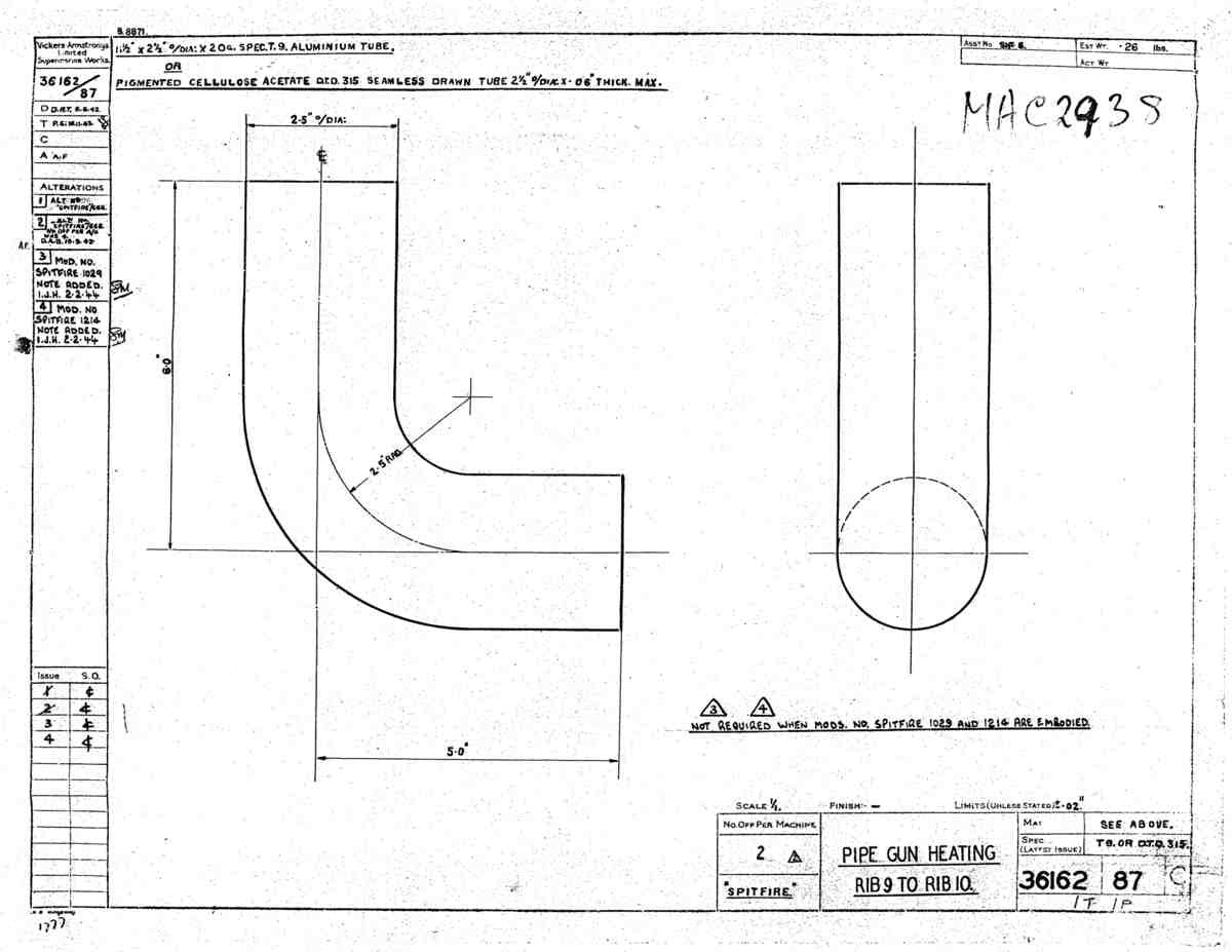 Spitfire Type 361 Mk IX Blueprints 36162 87 C Pipe Gun Heating Rib 9 10 A4 Photo Print