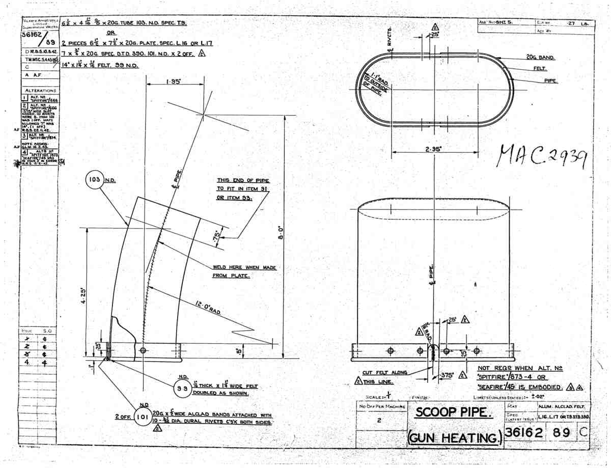 Spitfire Type 361 Mk IX Blueprints 36162 89 C Scoop Pipe Gun Heating A4 Photo Print