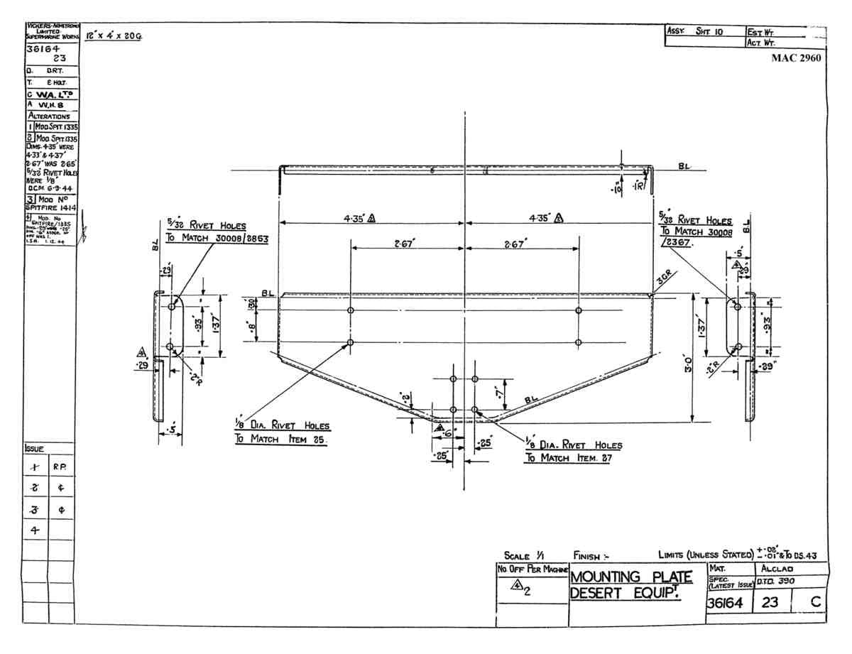 Spitfire Type 361 Mk IX Blueprints 36164 23 C Mounting Plate Desert Equipment A4 Photo Print