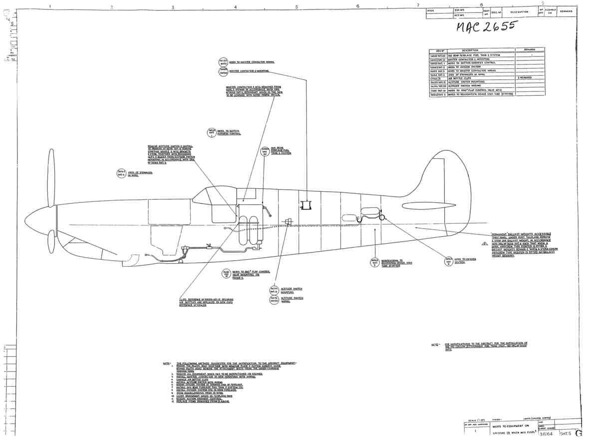 Spitfire Type 361 Mk IX Blueprints 36164 5 G Mods to Equipment on Spitfire 9 when Aux Fusela A4 Photo Print