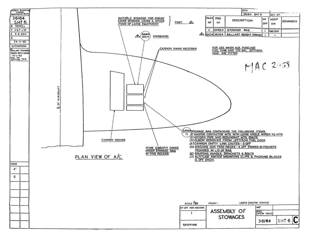 Spitfire Type 361 Mk IX Blueprints 36164 6 C Assembly of Stowages A4 Photo Print