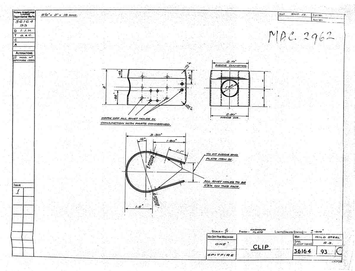 Spitfire Type 361 Mk IX Blueprints 36164 93 C Clip A4 Photo Print