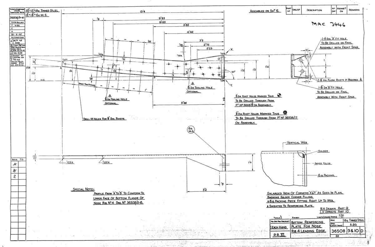 Spitfire Type 365 MKXI Blueprints 36508 9,10 D Bottom reinforcing plate for nose rib 4 lead A4 Photo Print