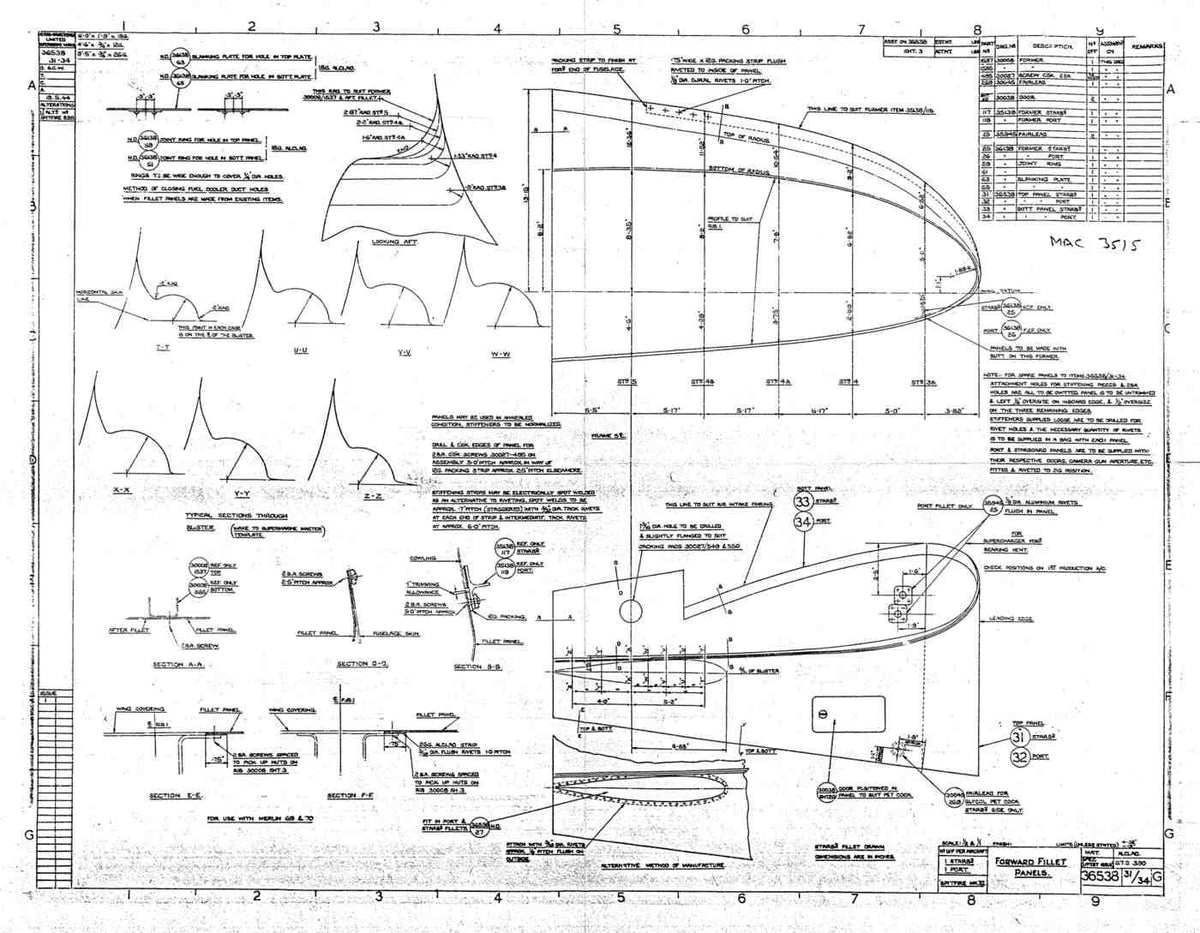 Spitfire Type 365 MKXI Blueprints 36538 3134 G Forward fillet panels A4 Photo Print