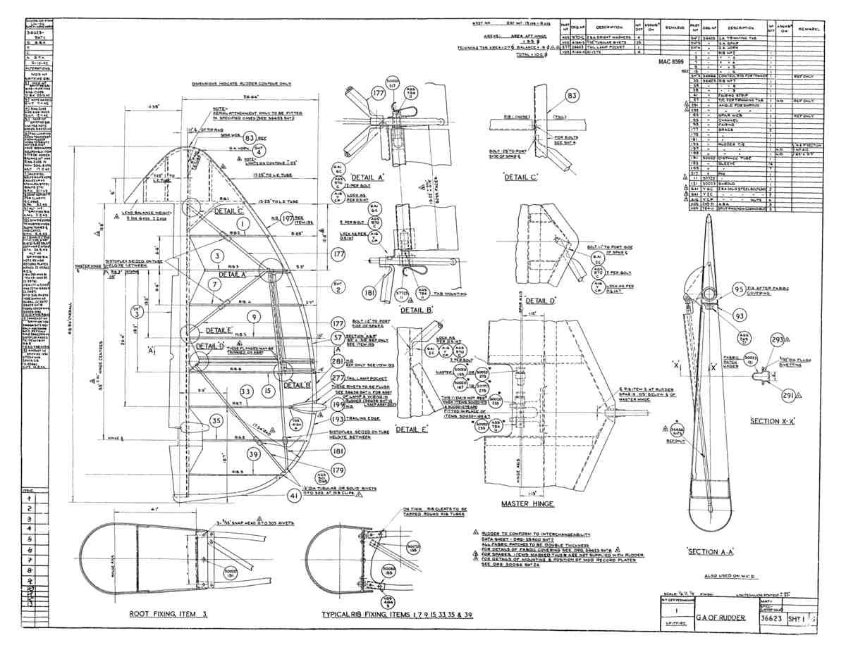 Spitfire Type 366 MKXII Blueprints 36623 1 G GA of Rudder A4 Photo Print