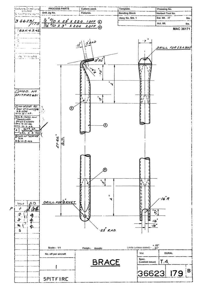 Spitfire Type 366 MKXII Blueprints 36623 179 B Brace A4 Photo Print