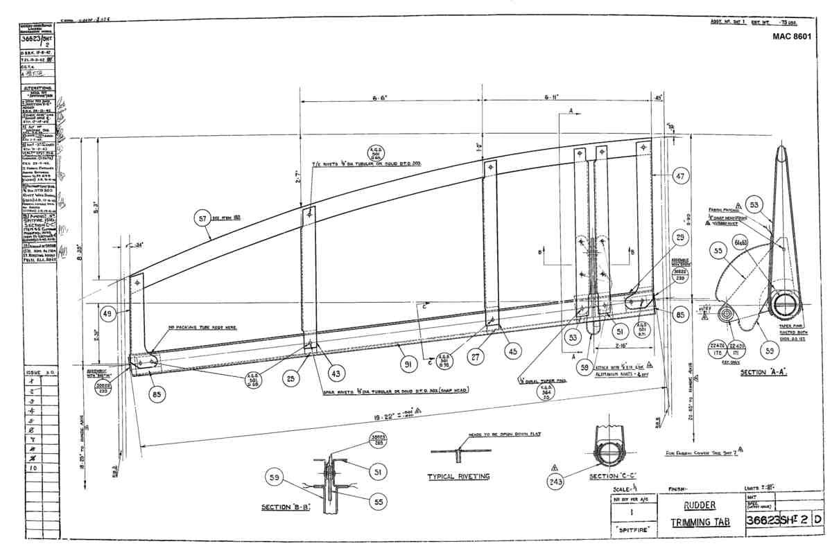 Spitfire Type 366 MKXII Blueprints 36623 2 D Rudder Trimming Tab A4 Photo Print