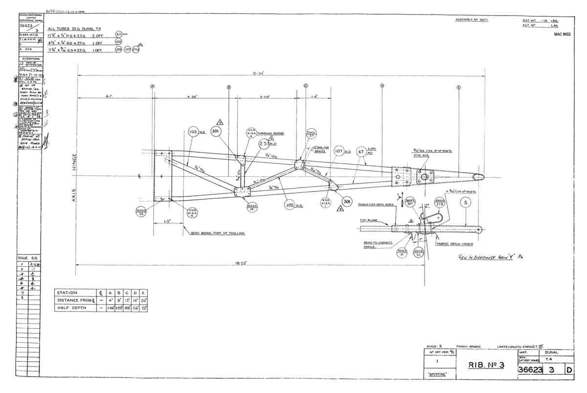 Spitfire Type 366 MKXII Blueprints 36623 3 D Rib No 3 A4 Photo Print