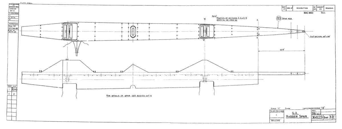 Spitfire Type 366 MKXII Blueprints 36623 3 E GA Rudder Spar A4 Photo Print