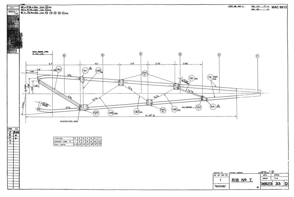 Spitfire Type 366 MKXII Blueprints 36623 33 D Rib no 7 A4 Photo Print