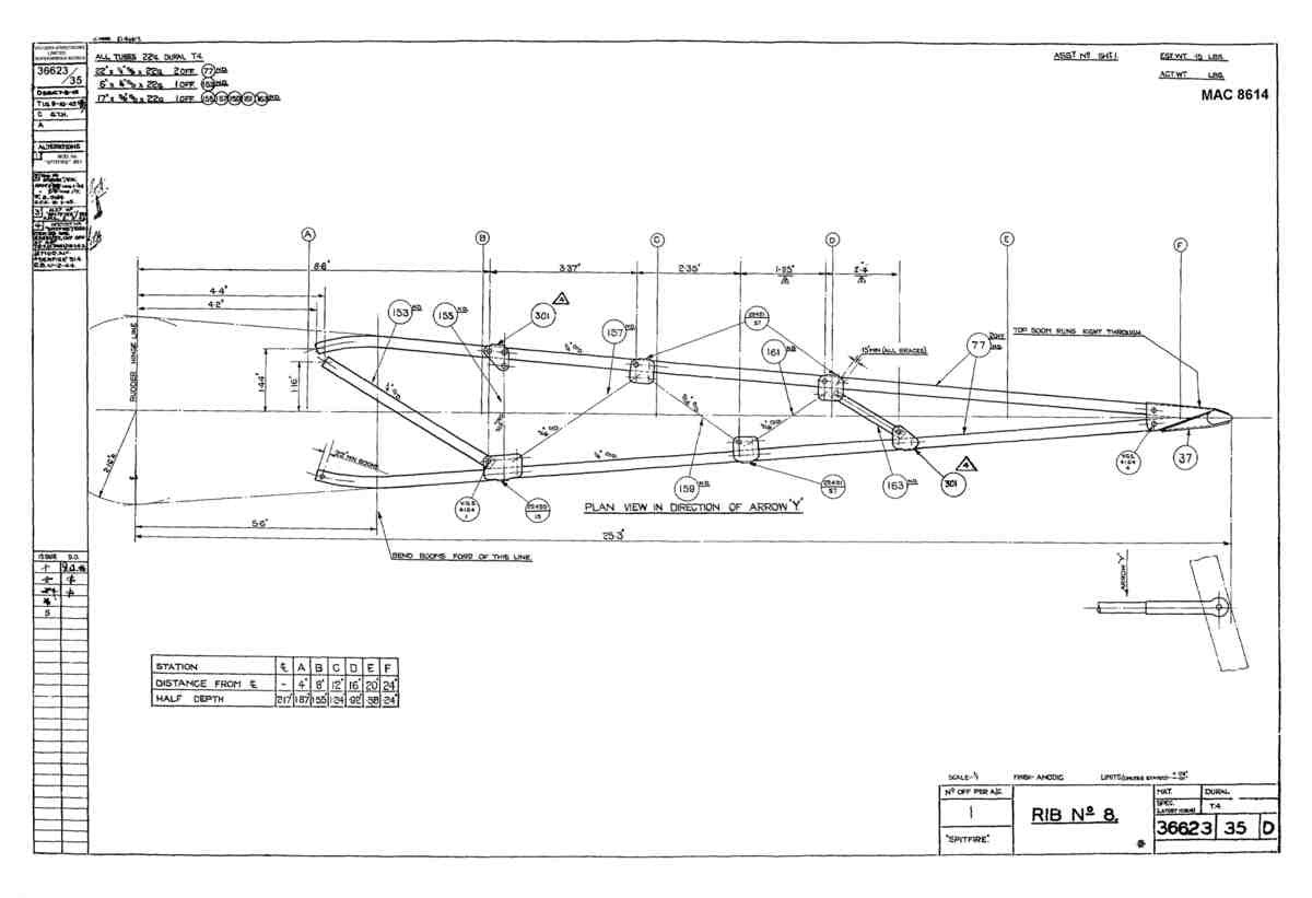 Spitfire Type 366 MKXII Blueprints 36623 35 D Rib No 8 A4 Photo Print