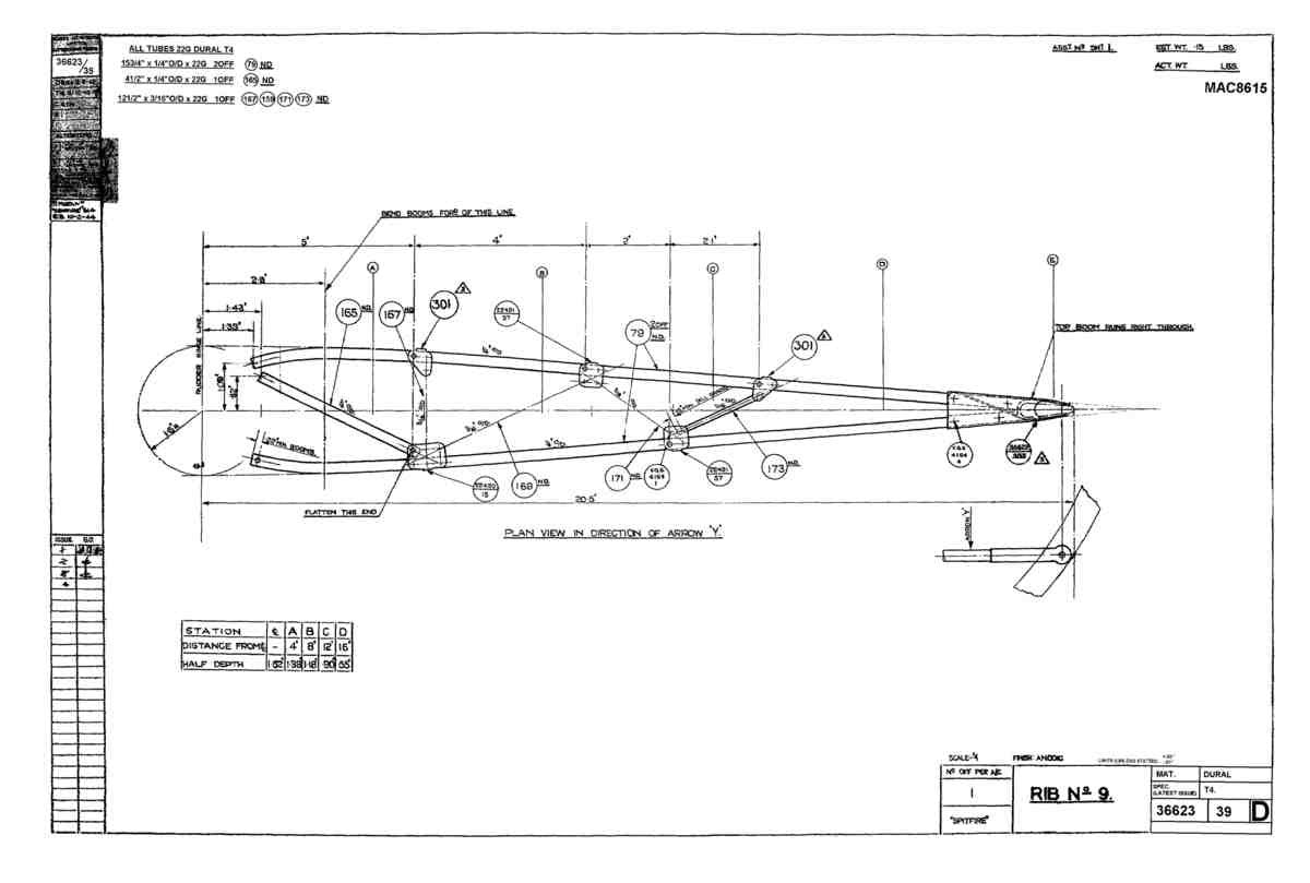 Spitfire Type 366 MKXII Blueprints 36623 39 d Rib no 9 A4 Photo Print