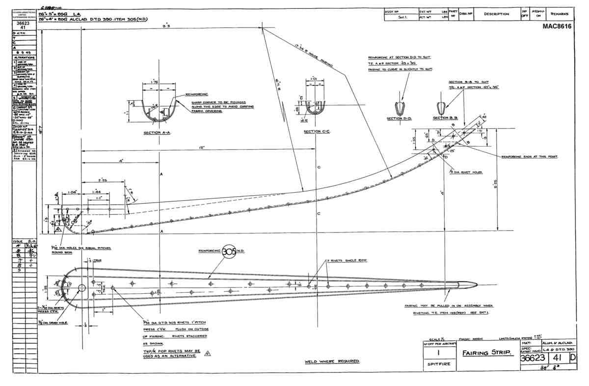 Spitfire Type 366 MKXII Blueprints 36623 41 D Fairing strip A4 Photo Print