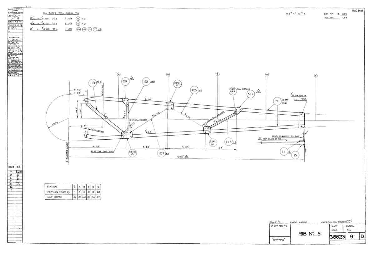 Spitfire Type 366 MKXII Blueprints 36623 9 D Rib No 5 A4 Photo Print