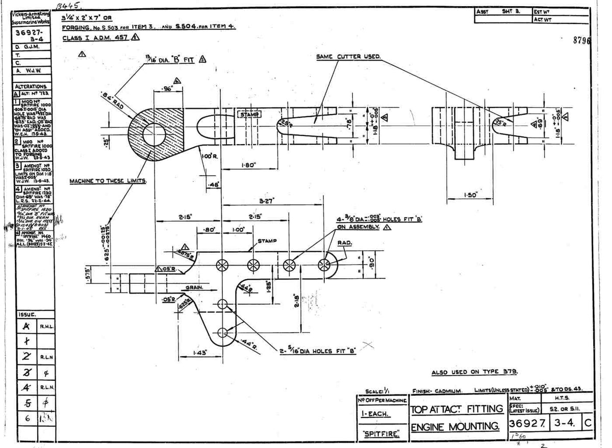 Spitfire Type 369 MKXIV Blueprints 36927 34 C Top Attachment fitting Engine mounting A4 Photo Print