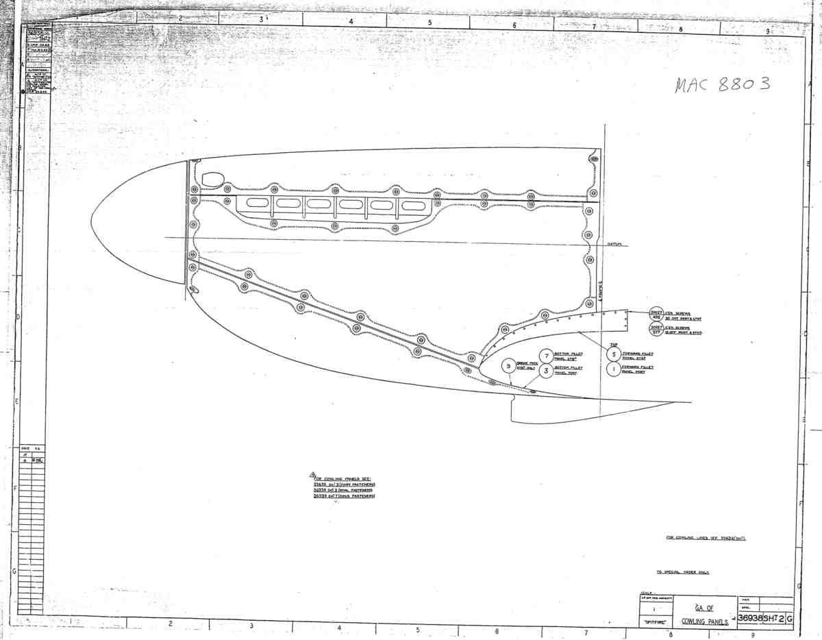 Spitfire Type 369 MKXIV Blueprints 36938 2 G GA of Cowling Panels A4 Photo Print