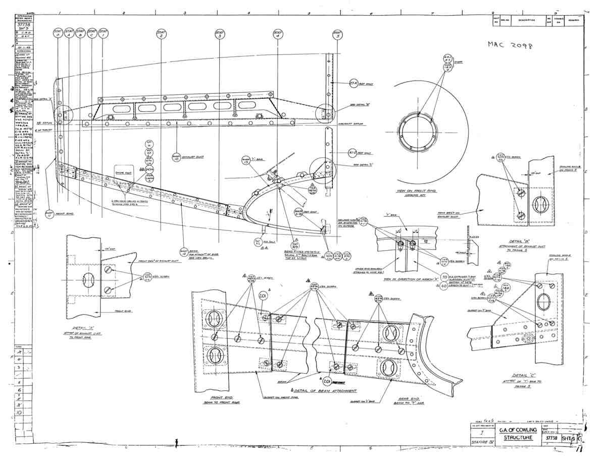 Spitfire Type 377 Seafire Blueprints 37738 9 G GA of Cowling Structure A4 Photo Print