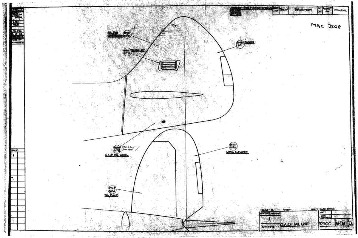 Spitfire Type 379 MKXIV Blueprints 37900 14 D GA of Tail Unit A4 Photo Print