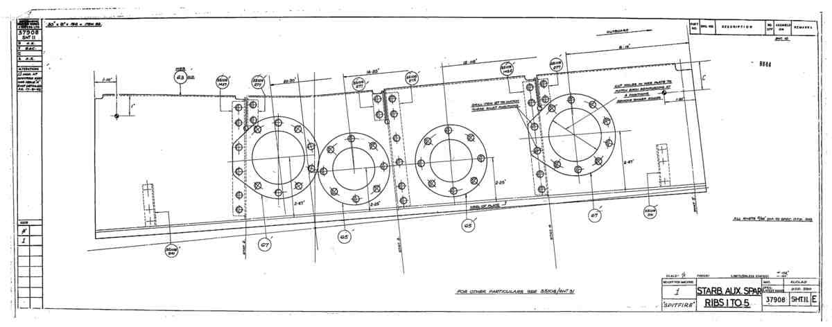 Spitfire Type 379 MKXIV Blueprints 37908 11 E Starboard Auxiliary Spar Ribs 1 5 A4 Photo Print