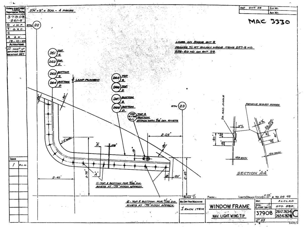 Spitfire Type 379 MKXIV Blueprints 37908 261  268 C Window Frame Nav Wing Tip A4 Photo Print