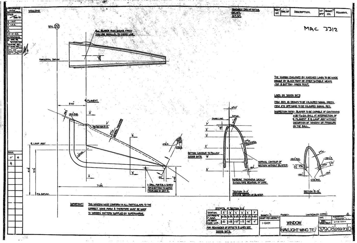 Spitfire Type 379 MKXIV Blueprints 37908 269270 D Window Nav Light wing tip A4 Photo Print