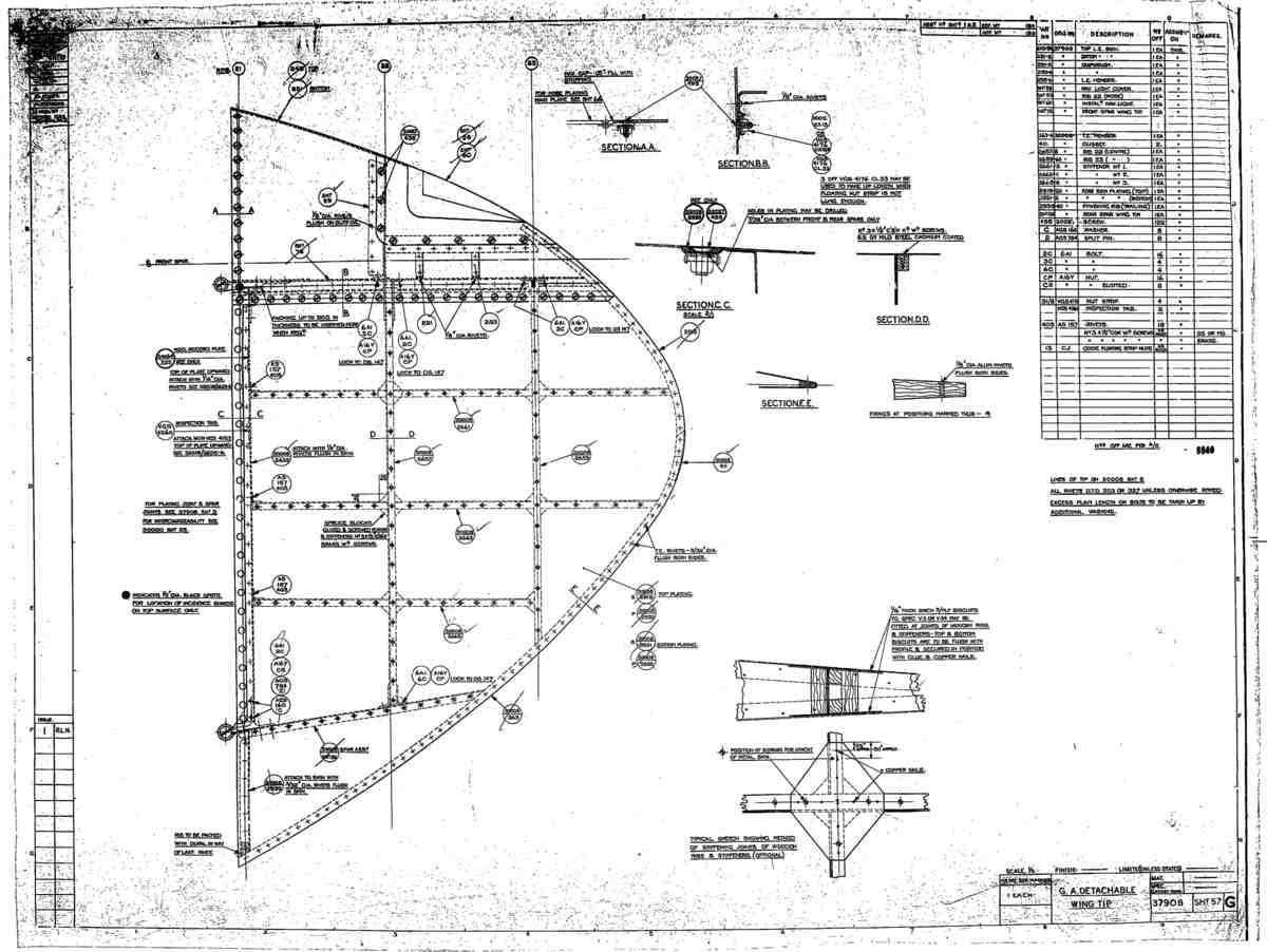 Spitfire Type 379 MKXIV Blueprints 37908 57 G GA of Detachable Wingtip A4 Photo Print