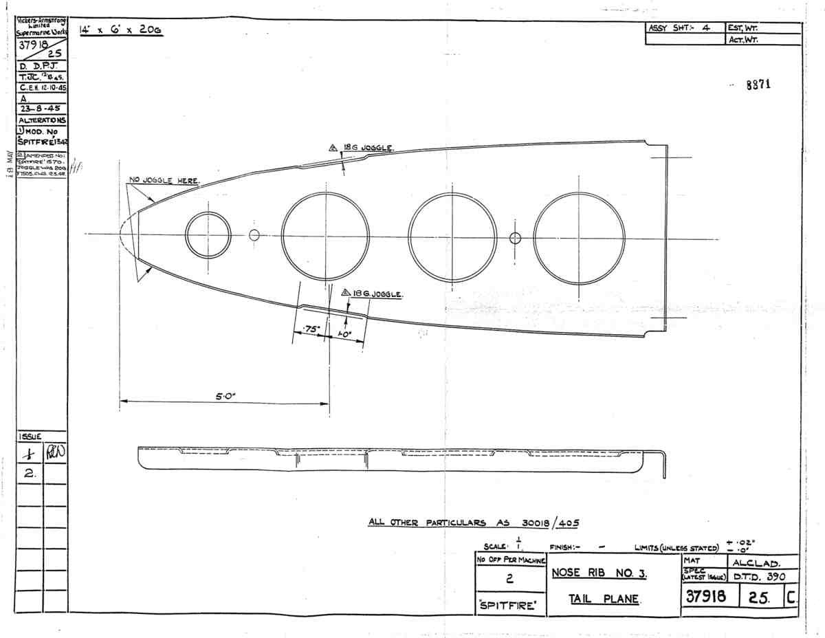 Spitfire Type 379 MKXIV Blueprints 37918 25 C Nose Rib No3 tail Plane A4 Photo Print