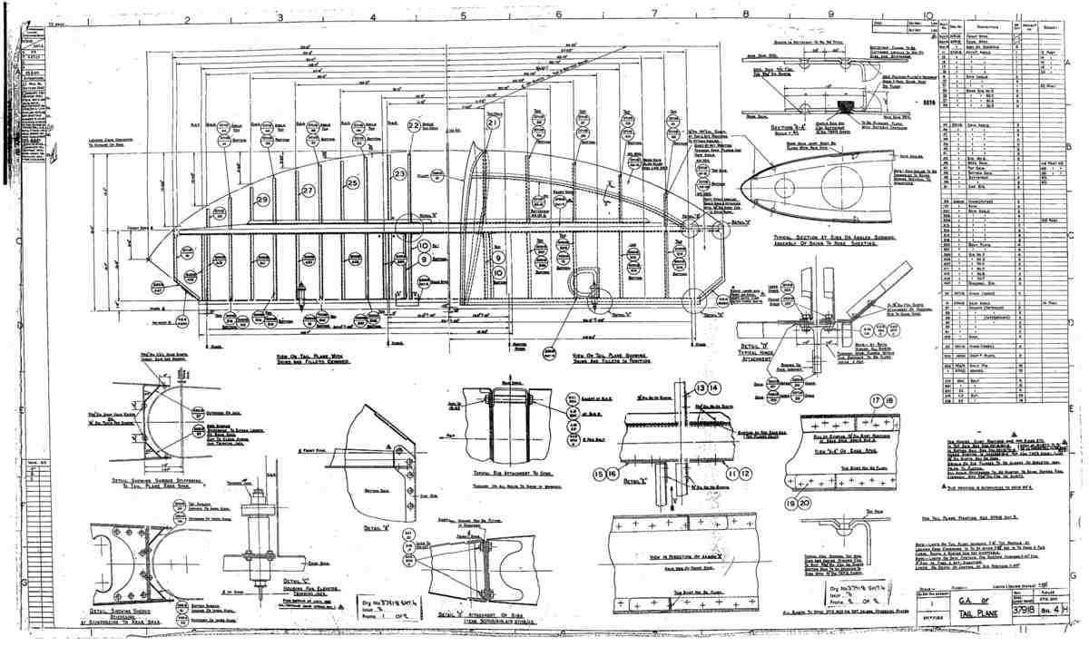 Spitfire Type 379 MKXIV Blueprints 37918 4 H GA of Tail Plane A4 Photo Print