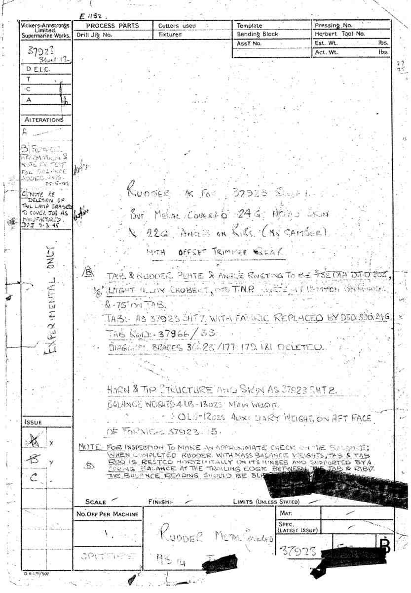 Spitfire Type 379 MKXIV Blueprints 37923 12  Rudder covering A4 Photo Print