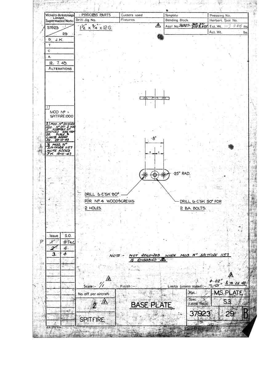 Spitfire Type 379 MKXIV Blueprints 37923 29 B Base Plate A4 Photo Print