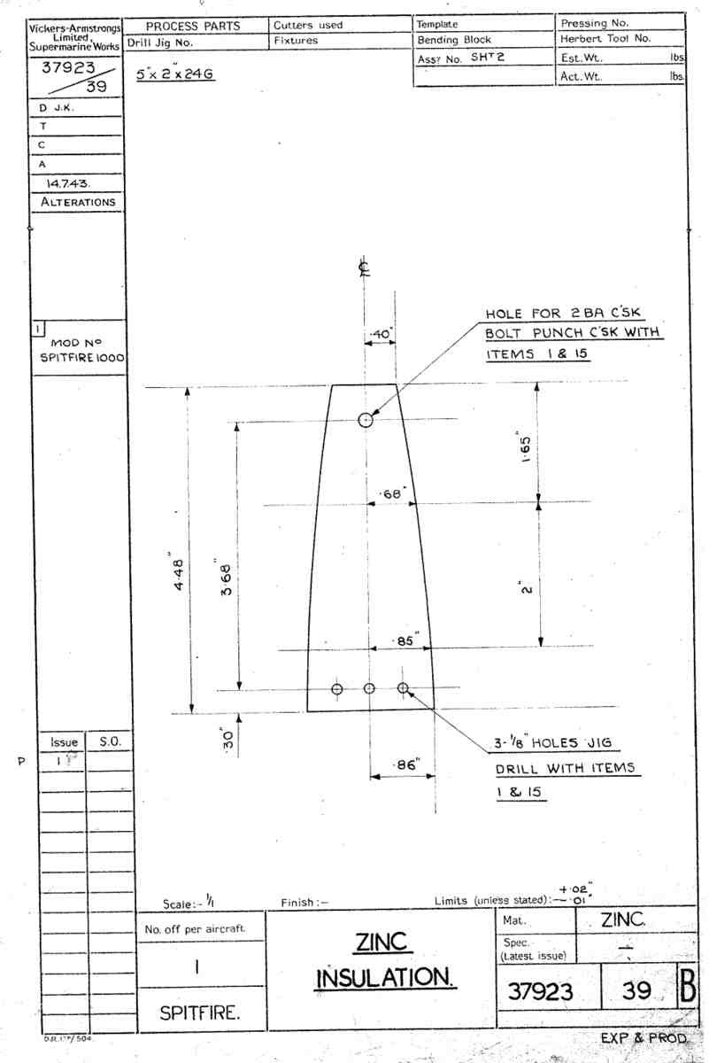 Spitfire Type 379 MKXIV Blueprints 37923 39 B Zinc Insulation A4 Photo Print