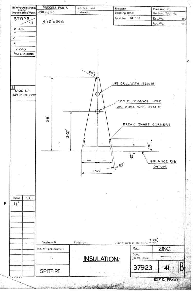 Spitfire Type 379 MKXIV Blueprints 37923 41 B Insulation A4 Photo Print