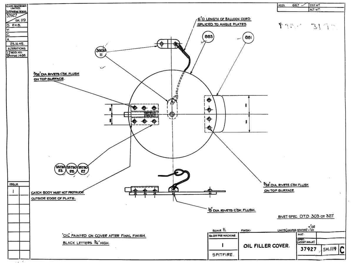 Spitfire Type 379 MKXIV Blueprints 37927 119 C Oil Filler Cover A4 Photo Print