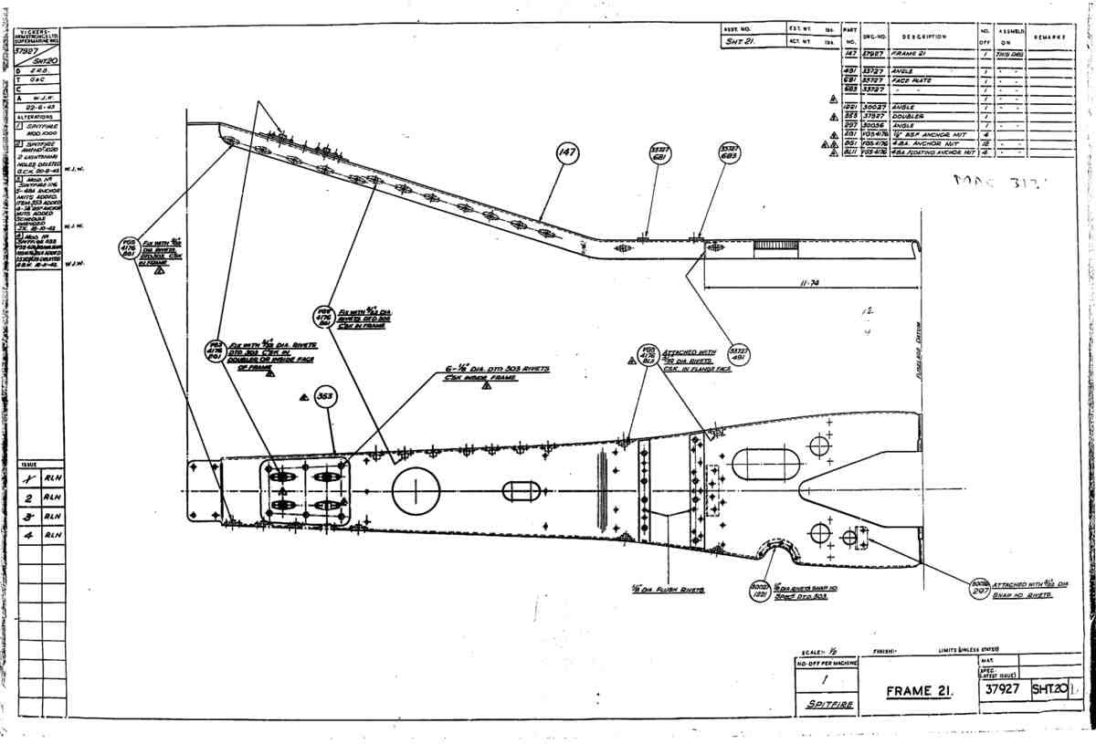 Spitfire Type 379 MKXIV Blueprints 37927 20 D Frame 21 A4 Photo Print