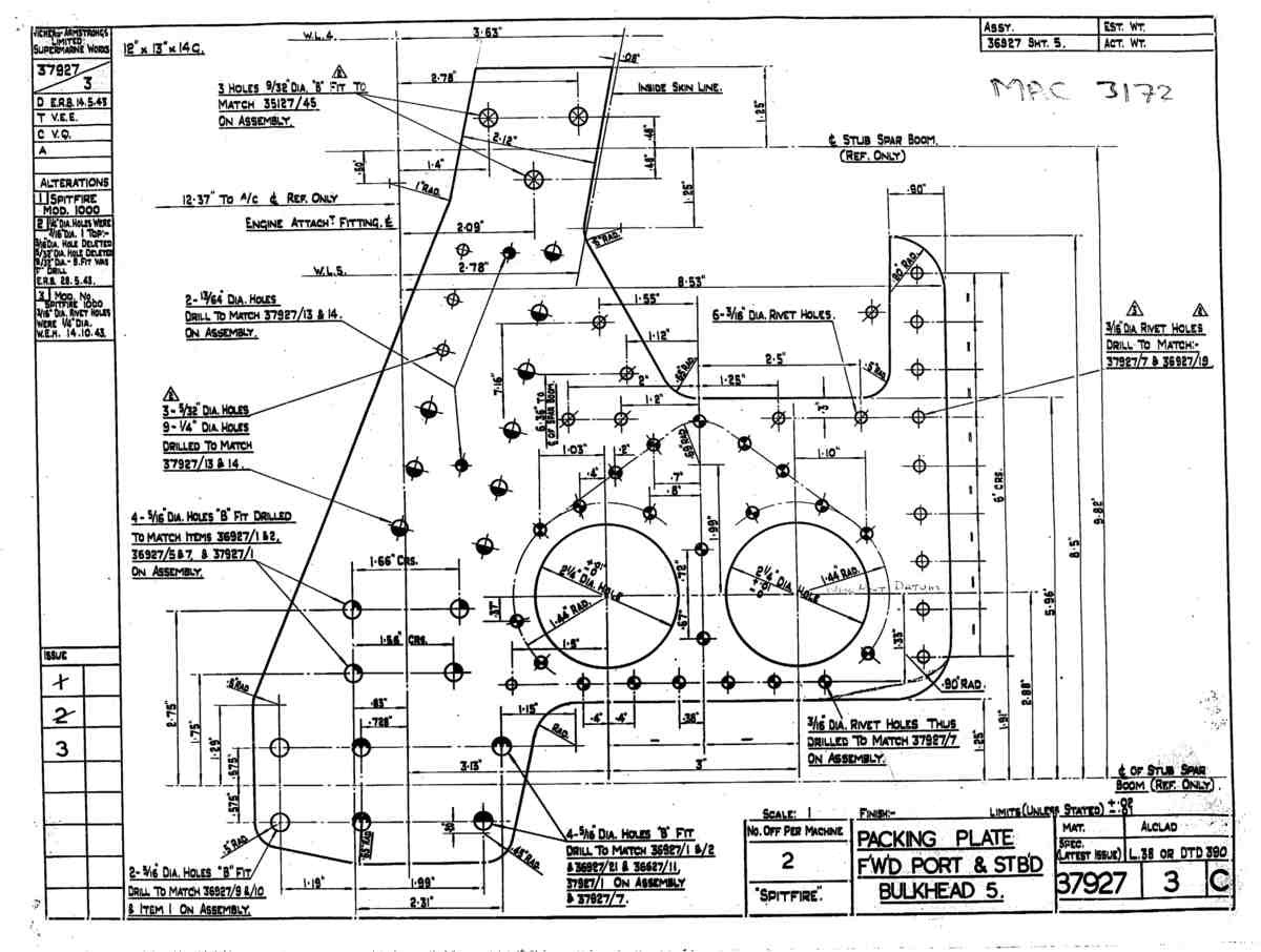 Spitfire Type 379 MKXIV Blueprints 37927 3 C Packing Plate Fwd Port and Stbd Bulkhead 5 A4 Photo Print