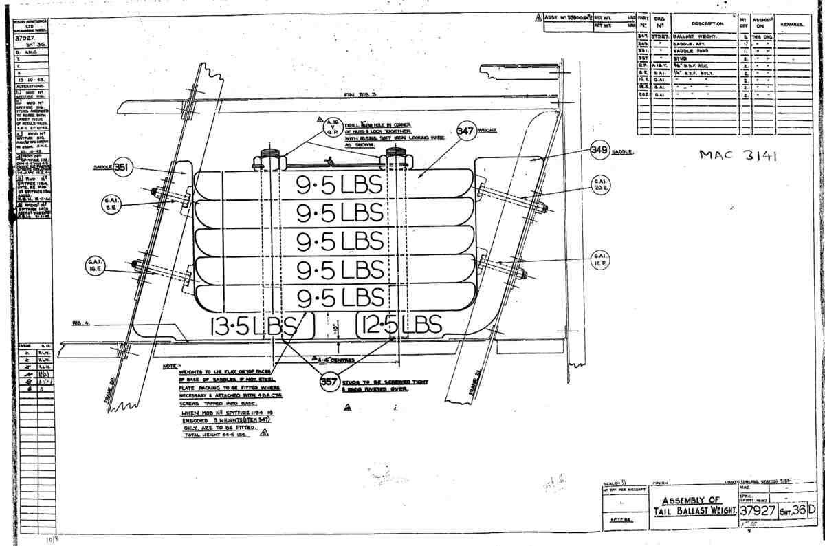 Spitfire Type 379 MKXIV Blueprints 37927 36 D Assembly of Tail Ballast Weight A4 Photo Print