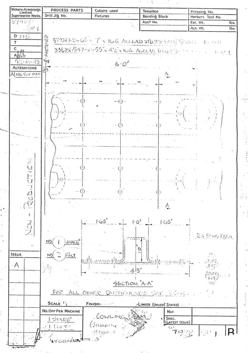 Spitfire Type 379 MKXIV Blueprints 37938 1 B Cowling Beam A4 Photo Print