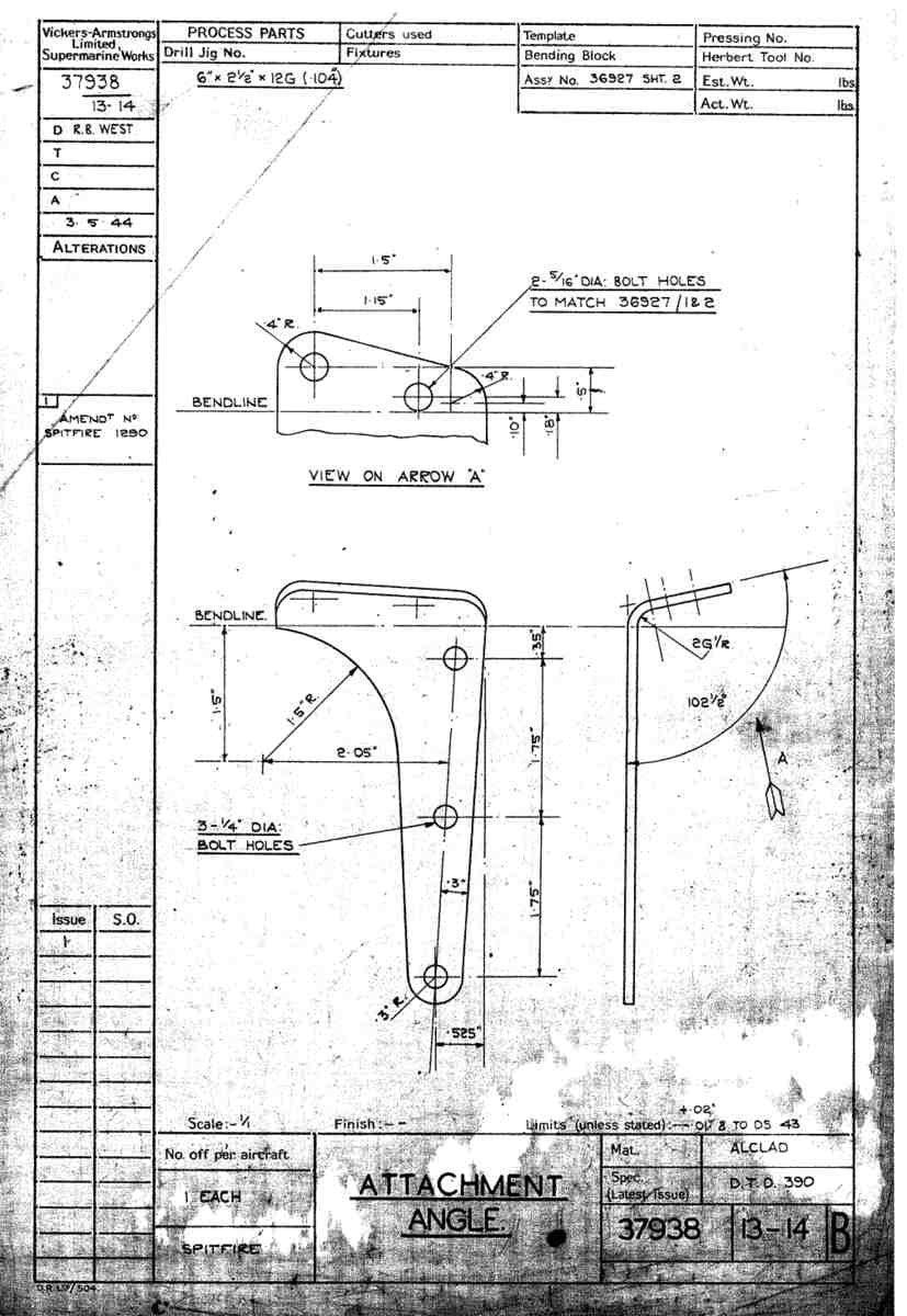 Spitfire Type 379 MKXIV Blueprints 37938 13,14 B Attachment Angle A4 Photo Print