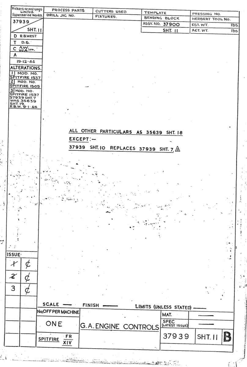 Spitfire Type 379 MKXIV Blueprints 37939 11 B GA Engine Controls A4 Photo Print