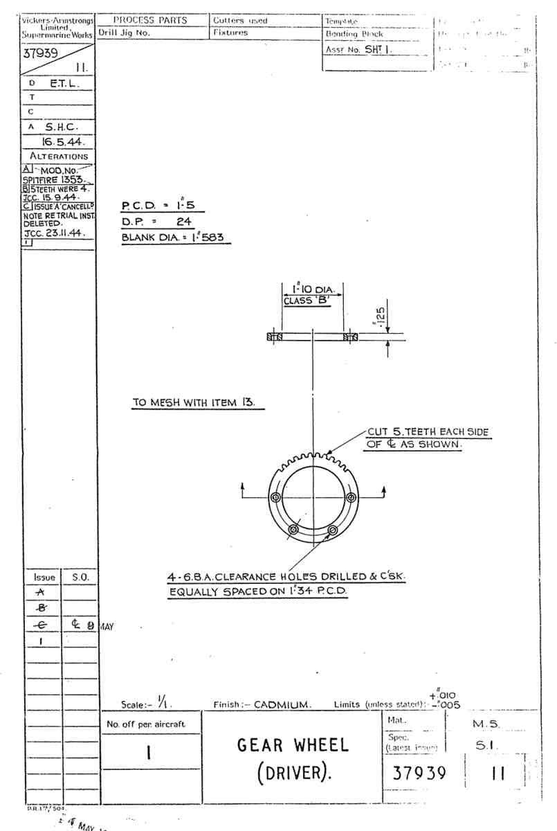 Spitfire Type 379 MKXIV Blueprints 37939 11 B Gear Wheel Driver A4 Photo Print