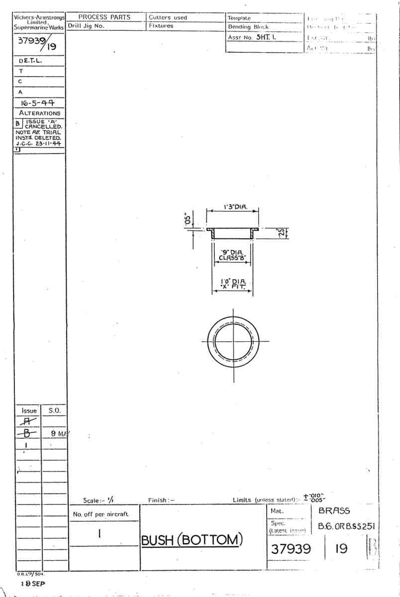 Spitfire Type 379 MKXIV Blueprints 37939 19 B Bush Bottom A4 Photo Print