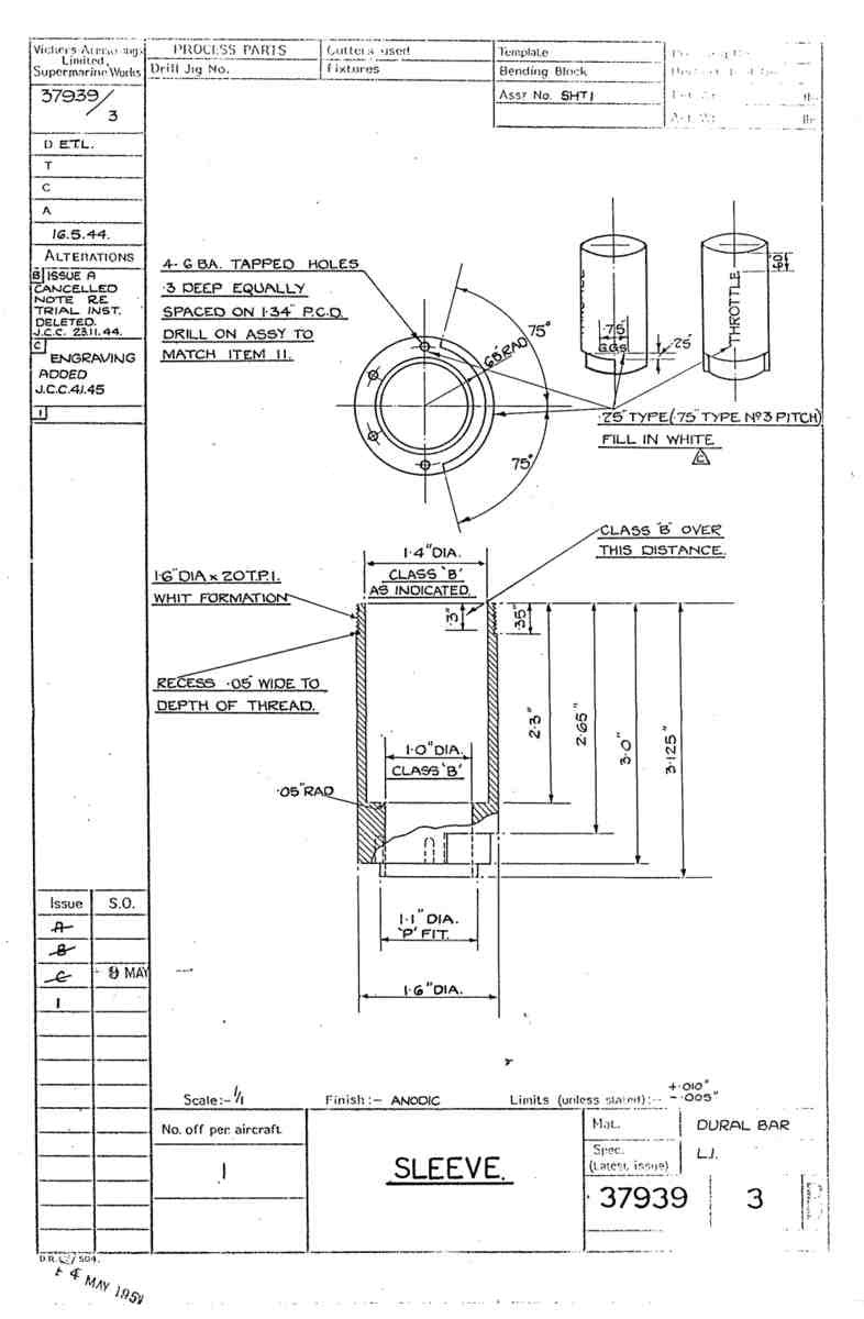Spitfire Type 379 MKXIV Blueprints 37939 3 B Sleeve A4 Photo Print