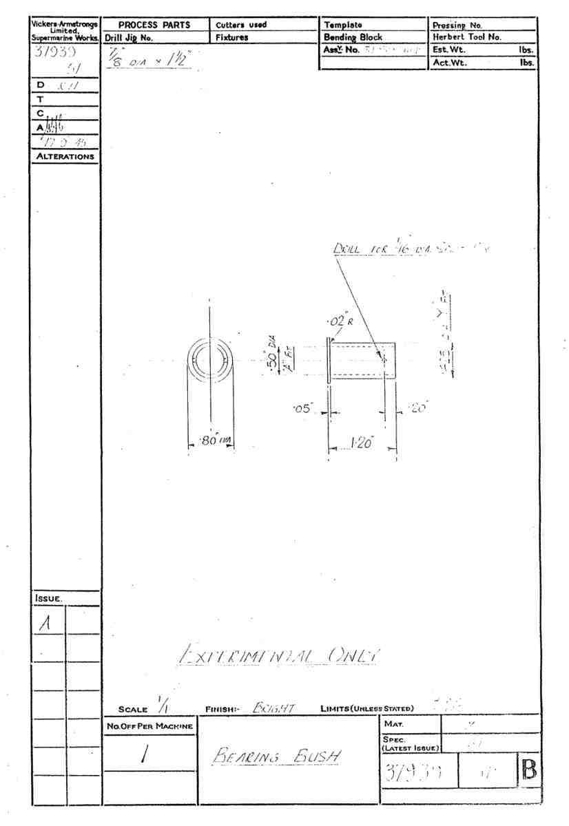 Spitfire Type 379 MKXIV Blueprints 37939 51 B Bearing Bush A4 Photo Print
