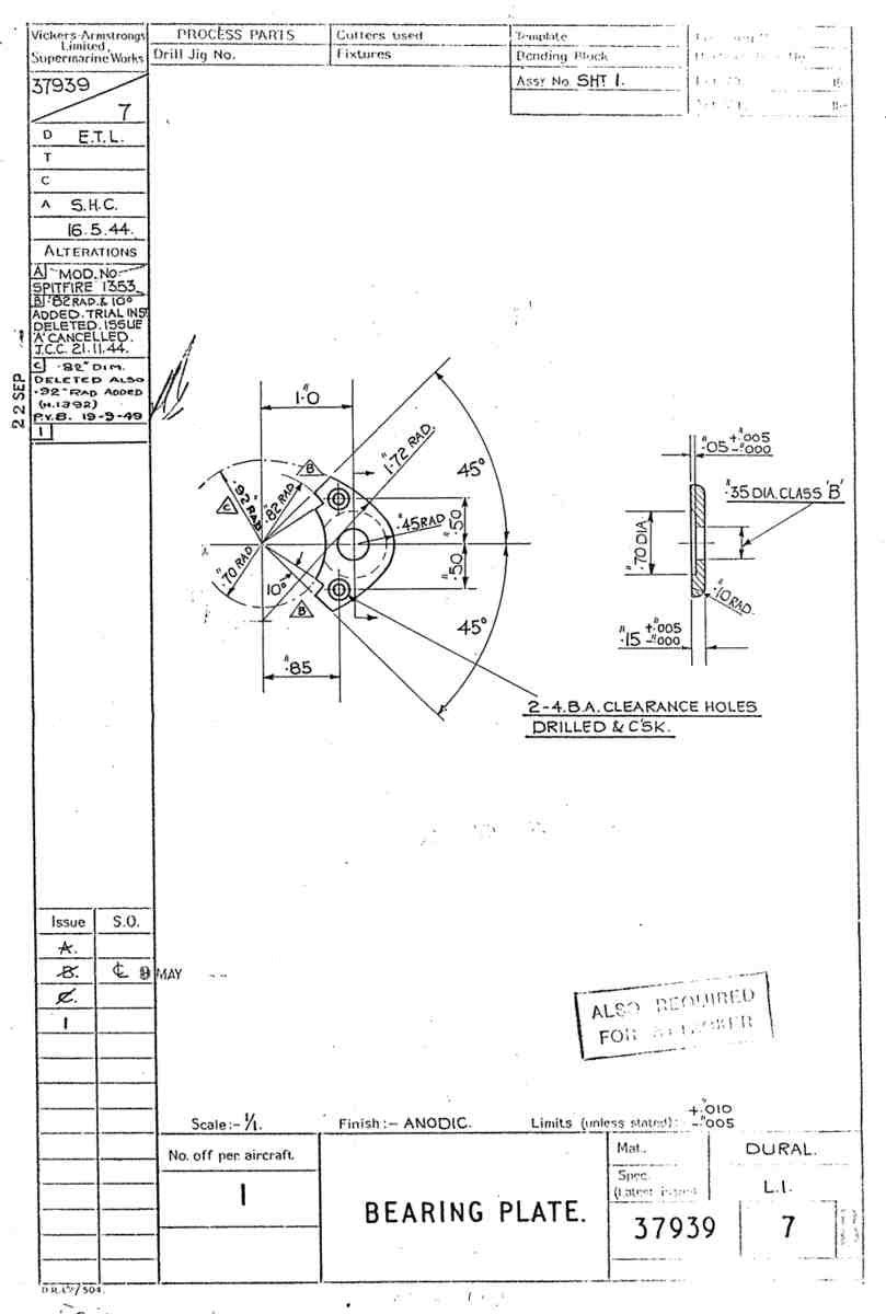 Spitfire Type 379 MKXIV Blueprints 37939 7 B Bearing Plate A4 Photo Print