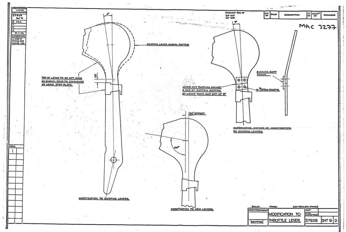 Spitfire Type 379 MKXIV Blueprints 37939 9 D Modification to Throttle Lever A4 Photo Print