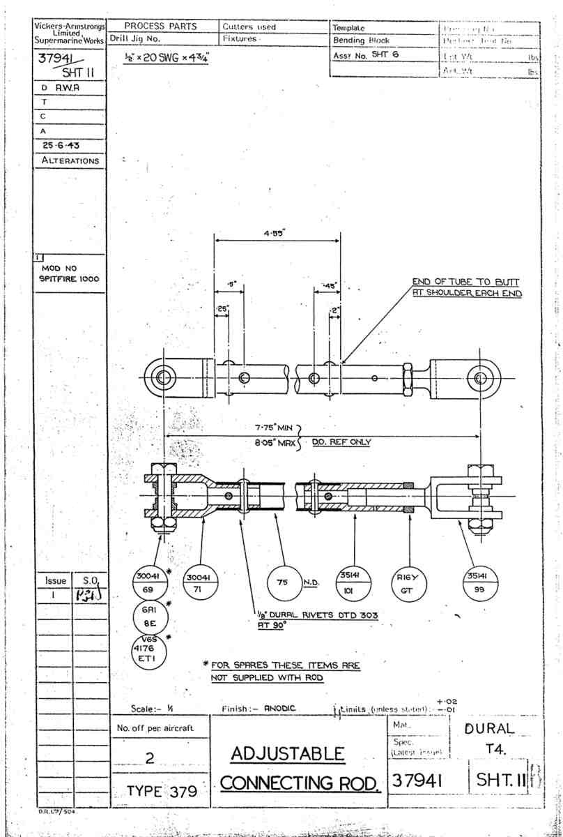 Spitfire Type 379 MKXIV Blueprints 37941 11 B Adjustable Connecting Rod A4 Photo Print
