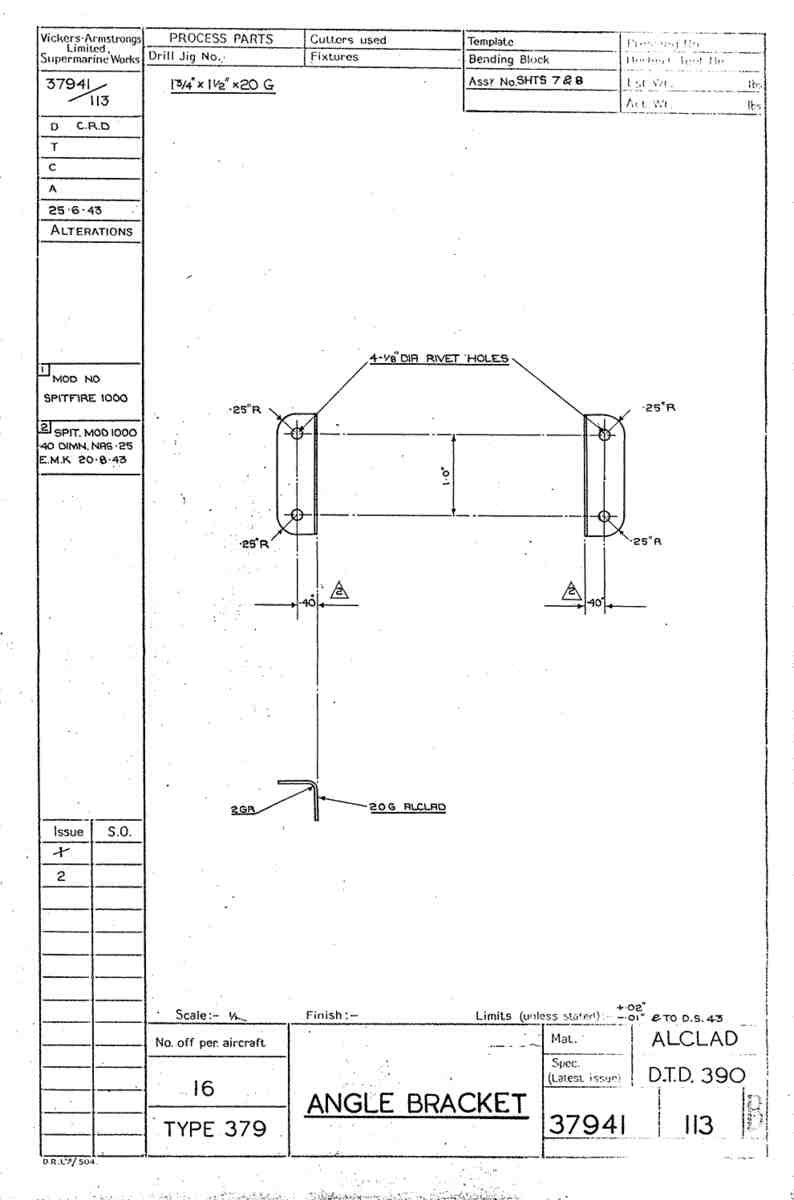 Spitfire Type 379 MKXIV Blueprints 37941 113 B Angle Bracket A4 Photo Print